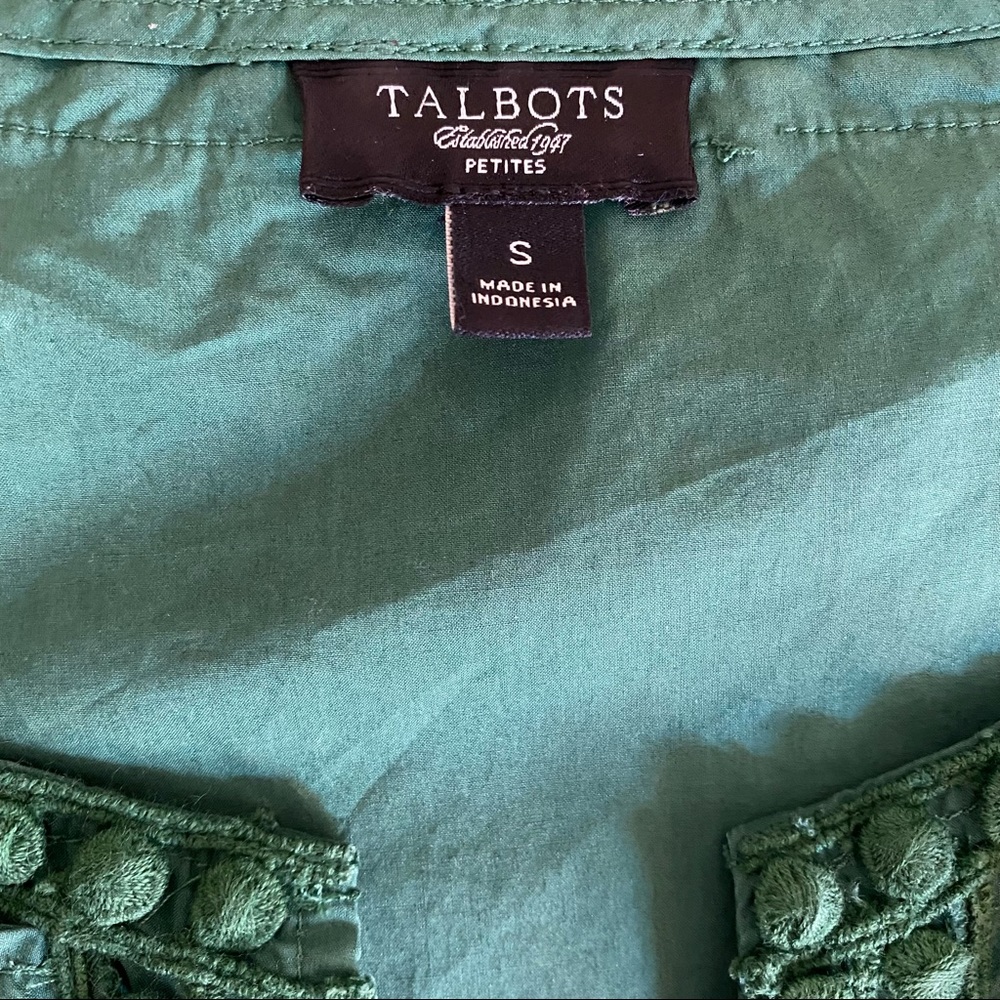 Talbots Women's Tank Top Sleeveless Cotton Top Green Ruffle Dot Small A - Picture 2 of 5
